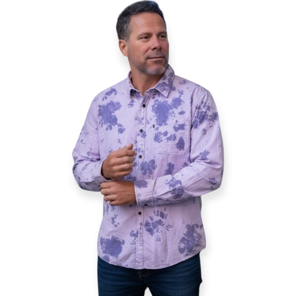 Junk Food Mens Tie-Dye Point Collar Button-Down Shirt